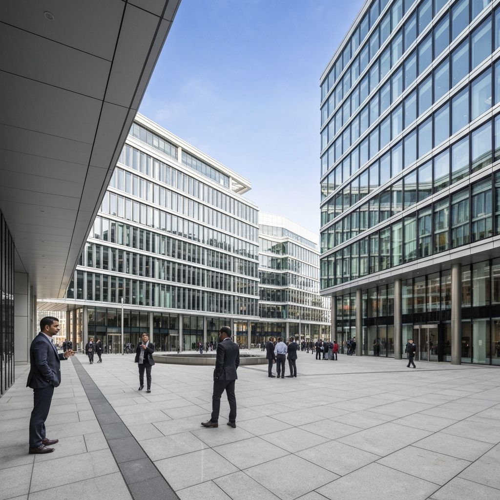 Corporate plaza in financial district